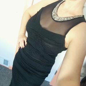 Rhinestone Top Lacey Black Dress